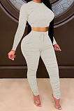 Dark Gray Women Autumn Winter Pure Color Ruffle Long Sleeve Pants Sets QQM4335-8