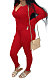 Red Euramerican Women Autumn Winter Ribber Pure Color Zipper Cardigan Bodycon Long Pants Sets Q939-2