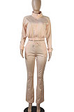 Rose Red Women Solid Color Long Sleeve Cardigan Zipper Sport Flare Leg Pants Sets LML163-3