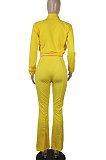 Coffee Women Solid Color Long Sleeve Cardigan Zipper Sport Flare Leg Pants Sets LML163-7