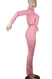 Rose Red Women Solid Color Long Sleeve Cardigan Zipper Sport Flare Leg Pants Sets LML163-3