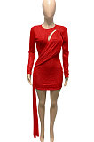 White Women Club Party Sequins Hollow Out Streamer Pure Color Mini Dress Q947-1