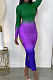 Green Gradient Long Sleeve High Neck Hollow Out Slim Fitting Maxi Dress ZDD31162-3