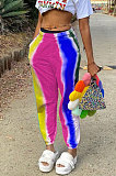 Blue Casual Digital Rainbow Print Ankle Banded Pants ZDD31163-1