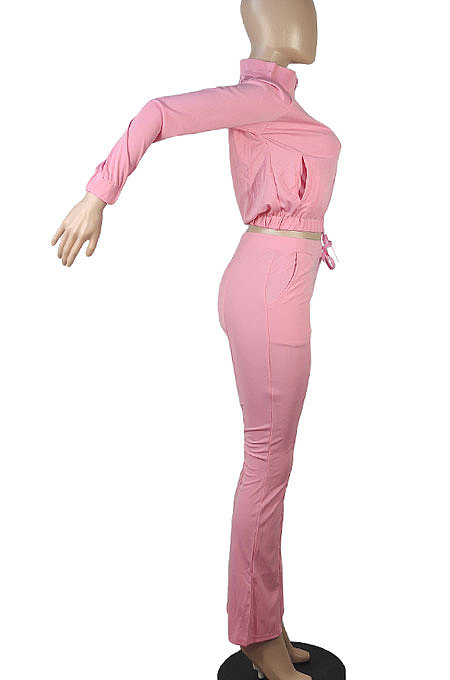 Yellow Women Solid Color Long Sleeve Cardigan Zipper Sport Flare Leg Pants Sets LML163-4