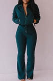 Yellow Women Solid Color Long Sleeve Cardigan Zipper Sport Flare Leg Pants Sets LML163-4