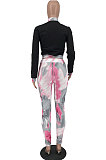 Gray New Modest Print Long Sleeve Zip Front Blouse Pencil Pants Sets ZNN9107-1