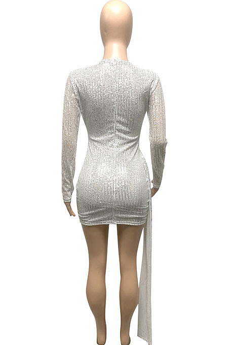 Red Women Club Party Sequins Hollow Out Streamer Pure Color Mini Dress Q947-2