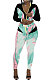 Cyan New Modest Print Long Sleeve Zip Front Blouse Pencil Pants Sets ZNN9107-2