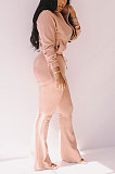 Gray Women Solid Color Long Sleeve Cardigan Zipper Sport Flare Leg Pants Sets LML163-2