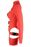 Neon Red Women High Elastic Pineapple Cloth Solid Color Hollow Out Buckle Romper Shorts QQM4328-1