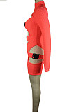 Neon Red Women High Elastic Pineapple Cloth Solid Color Hollow Out Buckle Romper Shorts QQM4328-1