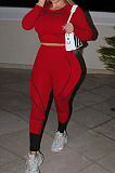 Black Euramerican High Waist Long Sleeve Round Collar Yoga Suit Pants Sets QQM4336-3