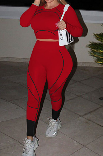 Black Euramerican High Waist Long Sleeve Round Collar Yoga Suit Pants Sets QQM4336-3