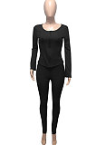 Blue Gray Euramerican Women Autumn Winter Ribber Pure Color Zipper Cardigan Bodycon Long Pants Sets Q939-1