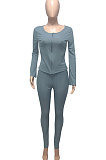 Black Euramerican Women Autumn Winter Ribber Pure Color Zipper Cardigan Bodycon Long Pants Sets Q939-3