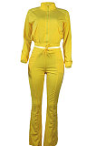 Rose Red Women Solid Color Long Sleeve Cardigan Zipper Sport Flare Leg Pants Sets LML163-3