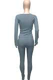 Black Euramerican Women Autumn Winter Ribber Pure Color Zipper Cardigan Bodycon Long Pants Sets Q939-3
