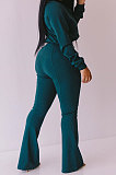 Yellow Women Solid Color Long Sleeve Cardigan Zipper Sport Flare Leg Pants Sets LML163-4