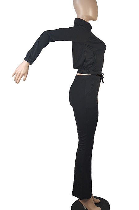 Yellow Women Solid Color Long Sleeve Cardigan Zipper Sport Flare Leg Pants Sets LML163-4