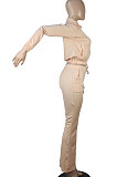 Gray Women Solid Color Long Sleeve Cardigan Zipper Sport Flare Leg Pants Sets LML163-2