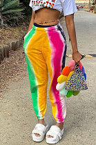 Yellow Casual Digital Rainbow Print Ankle Banded Pants ZDD31163-3