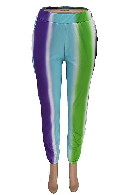 Yellow Casual Digital Rainbow Print Ankle Banded Pants ZDD31163-3