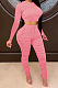Pink Women Autumn Winter Pure Color Ruffle Long Sleeve Pants Sets QQM4335-2