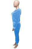 Dark Green Women Korea Velvet Ribber Spliced Pure Color Long Sleeve Cardigan Hooded Casual Pants Sets Q950-4