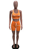 Red Casual Letter Print Tank Shorts Solid Color Sport Sets YSH86245 -1