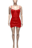Black Euramerican Women Pure Color Sequins Sexy Condole Belt Strapless Perspectivity Mesh Spaghetti Skirts Sets Q949-2