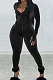 Black Euramerican Women Korea Velvet Long Sleeve V Collar Zipper Sexy Solid Color Bodycon Jumpsuits ED8525-1