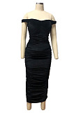Black Ruffle Sexy A Word Shoulder Bodycon Pure Color Korea Velvet Long Dress MY9351-4