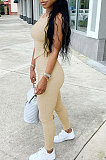 Gray Euramerican Fashion Women Tight Super Elastic Tank Pure Color Pants Sets HR8186-1