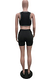 Purple Casual Letter Print Tank Shorts Solid Color Sport Sets YSH86245-5