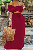 Orange Euramerican Women Solid Color Backless A Word Shoulder Mid Waist Long Dress ED8523-1