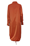 Wine Red Lapel Neck Long Sleeve Single-Breasted Loose Drawable Hem Shirt Dress WY6838-5