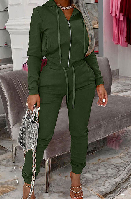 Black Autumn Winter Velvet Long Sleeve Zip Front Hoodie Pencil Pants Sport Sets YT3289-1
