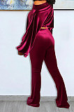 Drak Green Wholesale Velvet Long Sleeve Oblique Shoulder Top Flare Pants Solid Color Sets YX9298-3