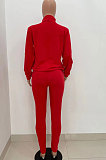 Red Autumn Winter New Long Sleeve Stand Neck Zipper Jumper Sweat Pants Sport Sets YX9292-3