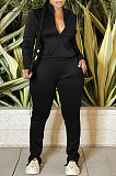 Red Sport Women Solid Color Zipper Cardigan Split Pants Sets HR8192 -2