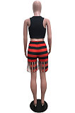 Red Casual Digital Print Tank High Waist Tassel Shorts Two-Piece YSH86246