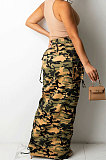 Black Fashion Camouflage Print Ruffle Drawsting Slim Fitting Maxi Skirts ZNN9110-3