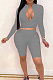 Gray New Wholesale Long Sleeve Stand Collar Zipper Crop Top Shorts Solid Color Sets YSH6162-3