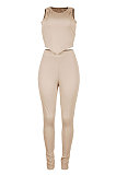 Gray Euramerican Fashion Women Tight Super Elastic Tank Pure Color Pants Sets HR8186-1