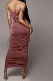 Black Ruffle Sexy A Word Shoulder Bodycon Pure Color Korea Velvet Long Dress MY9351-4