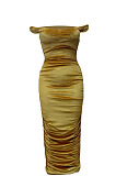 Pink Ruffle Sexy A Word Shoulder Bodycon Pure Color Korea Velvet Long Dress MY9351-1