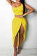 Yellow Euramerican Women Ruffle Solid Color One Shoulder High Split Skirts Sets MY9268-1
