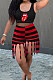 Red Casual Digital Print Tank High Waist Tassel Shorts Two-Piece YSH86246
