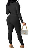Camel Cotton Blend Long Sleeve Bandage Top Bodycon Pants Solid Color Sets ZNN9108-1